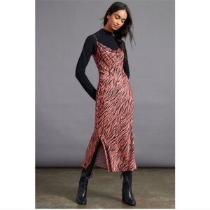 Anthropologie Elyse Slip Dress Zebra Print